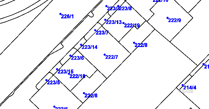 Parcela st. 222/7 v KÚ Sadová, Katastrální mapa
