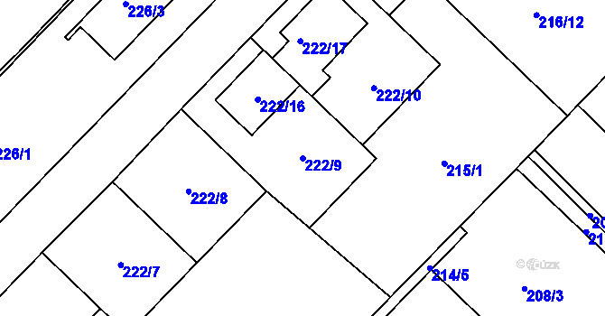 Parcela st. 222/9 v KÚ Sadová, Katastrální mapa
