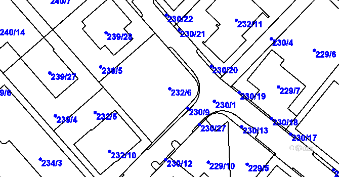 Parcela st. 232/6 v KÚ Sadová, Katastrální mapa