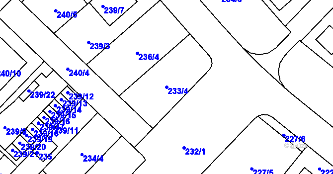 Parcela st. 233/4 v KÚ Sadová, Katastrální mapa