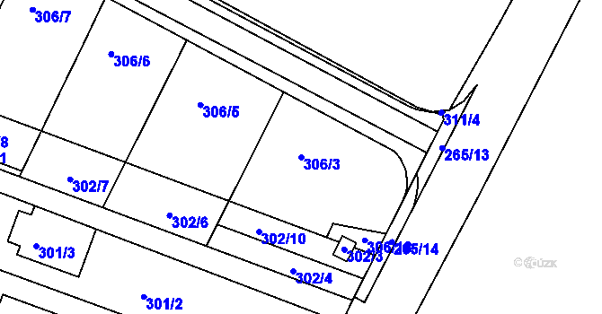 Parcela st. 306/3 v KÚ Sadová, Katastrální mapa