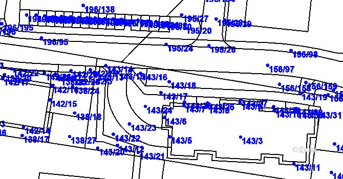 Parcela st. 143/4 v KÚ Sadová, Katastrální mapa