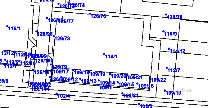 Parcela st. 114/1 v KÚ Sadová, Katastrální mapa