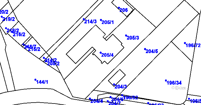 Parcela st. 205/4 v KÚ Sadová, Katastrální mapa