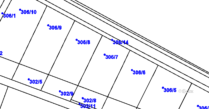 Parcela st. 306/7 v KÚ Sadová, Katastrální mapa