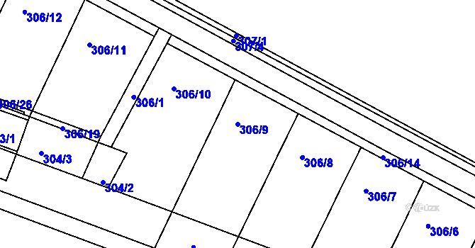 Parcela st. 306/9 v KÚ Sadová, Katastrální mapa