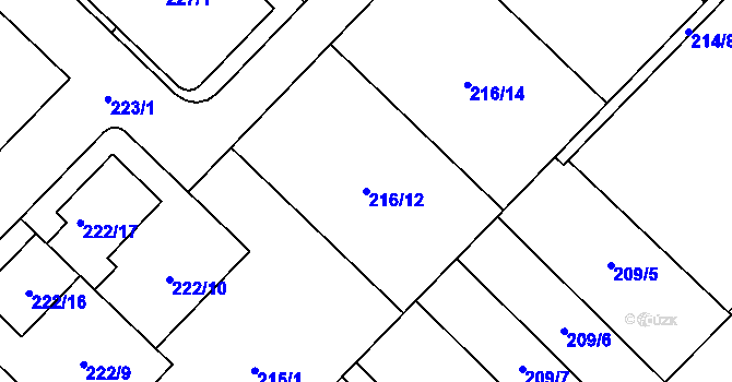 Parcela st. 216/12 v KÚ Sadová, Katastrální mapa