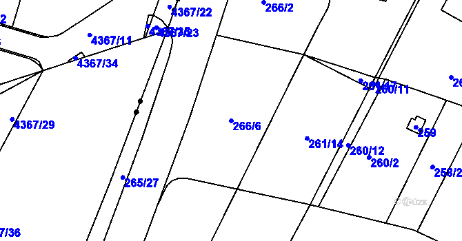 Parcela st. 266/6 v KÚ Sadová, Katastrální mapa