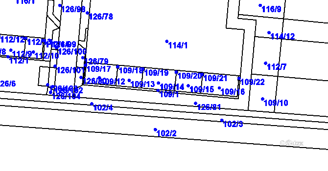 Parcela st. 109/1 v KÚ Sadová, Katastrální mapa