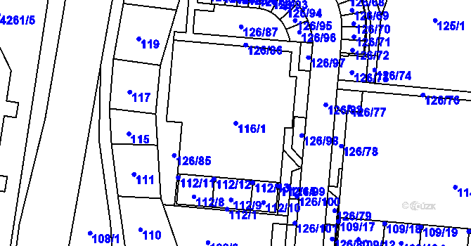 Parcela st. 116/1 v KÚ Sadová, Katastrální mapa