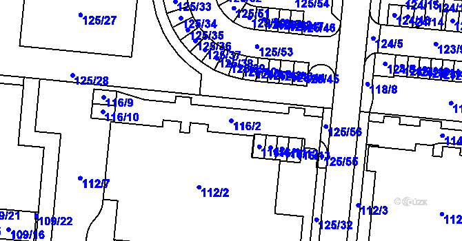 Parcela st. 116/2 v KÚ Sadová, Katastrální mapa