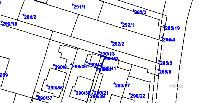 Parcela st. 290/13 v KÚ Sadová, Katastrální mapa