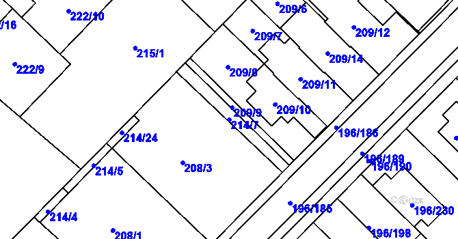 Parcela st. 214/7 v KÚ Sadová, Katastrální mapa