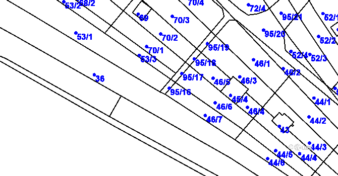 Parcela st. 95/16 v KÚ Sadová, Katastrální mapa