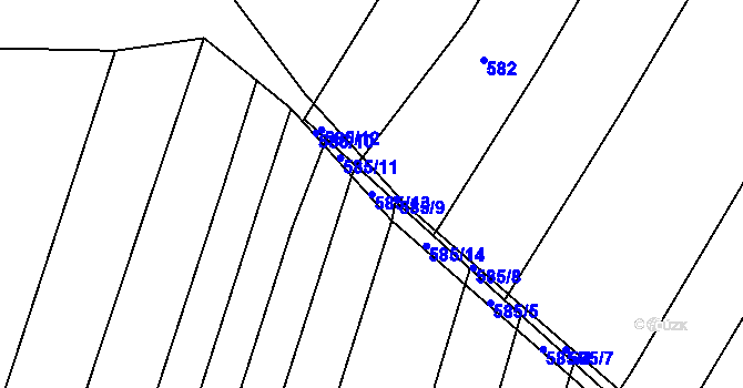 Parcela st. 585/13 v KÚ Sadová, Katastrální mapa