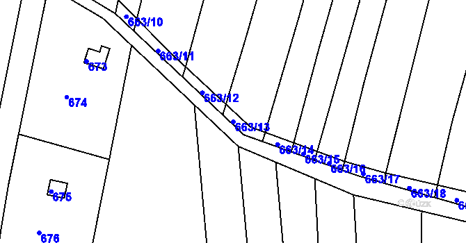 Parcela st. 663/13 v KÚ Sadová, Katastrální mapa