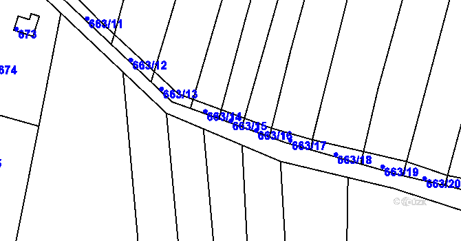 Parcela st. 663/15 v KÚ Sadová, Katastrální mapa