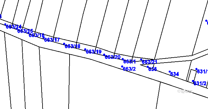 Parcela st. 663/20 v KÚ Sadová, Katastrální mapa