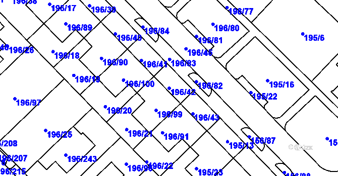 Parcela st. 196/42 v KÚ Sadová, Katastrální mapa