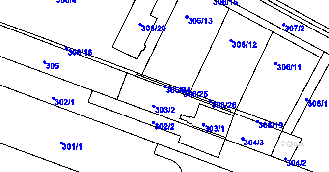 Parcela st. 306/24 v KÚ Sadová, Katastrální mapa