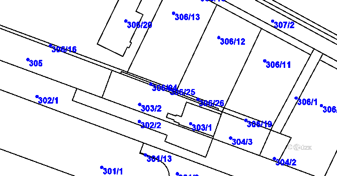 Parcela st. 306/25 v KÚ Sadová, Katastrální mapa