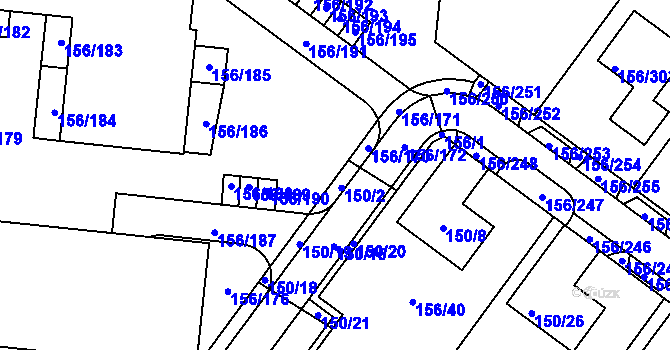 Parcela st. 150/16 v KÚ Sadová, Katastrální mapa
