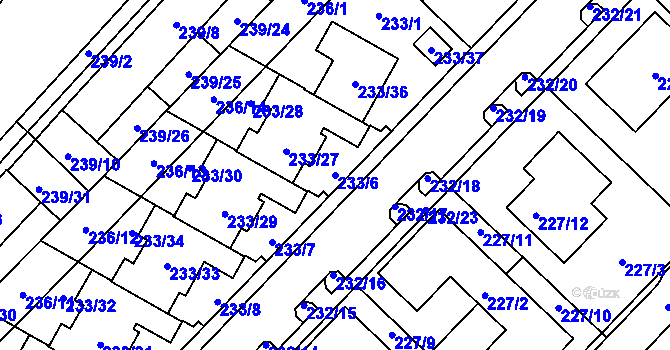 Parcela st. 233/6 v KÚ Sadová, Katastrální mapa