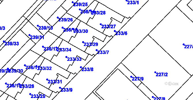 Parcela st. 233/7 v KÚ Sadová, Katastrální mapa