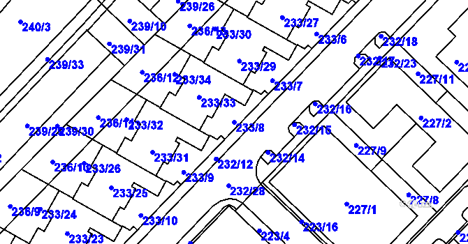 Parcela st. 233/8 v KÚ Sadová, Katastrální mapa