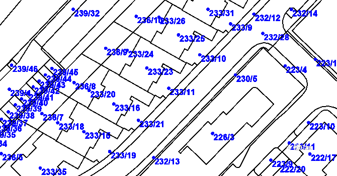 Parcela st. 233/11 v KÚ Sadová, Katastrální mapa