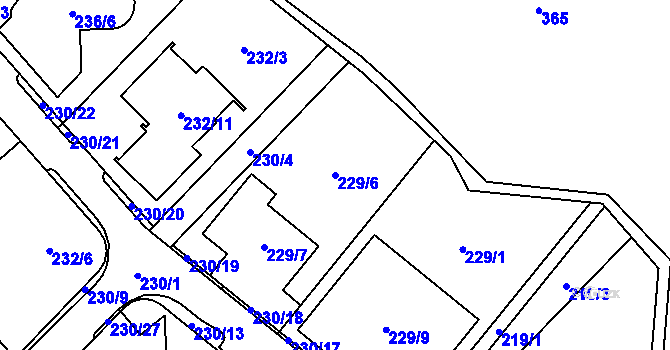 Parcela st. 229/6 v KÚ Sadová, Katastrální mapa