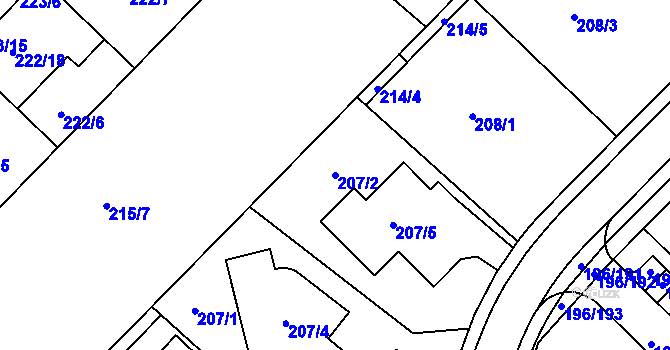 Parcela st. 207/2 v KÚ Sadová, Katastrální mapa