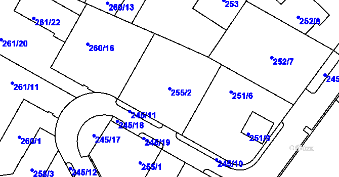 Parcela st. 255/2 v KÚ Sadová, Katastrální mapa