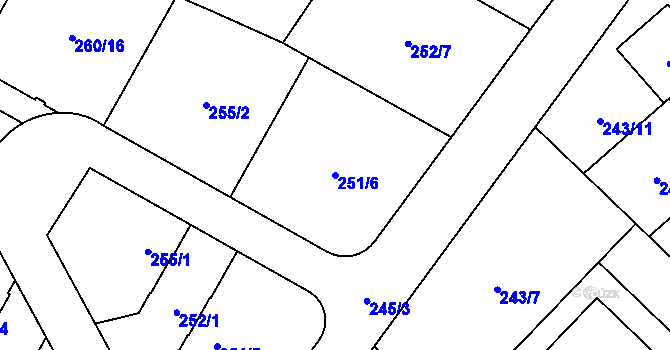 Parcela st. 251/6 v KÚ Sadová, Katastrální mapa