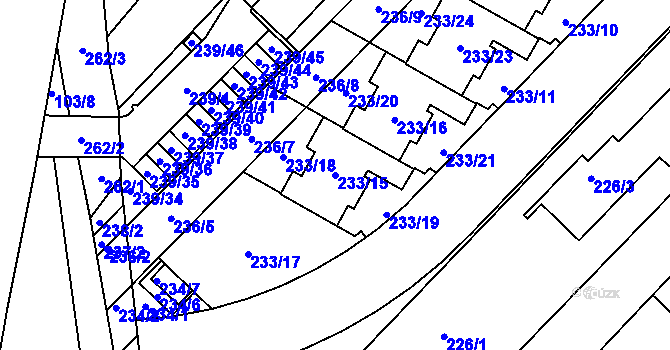 Parcela st. 233/15 v KÚ Sadová, Katastrální mapa