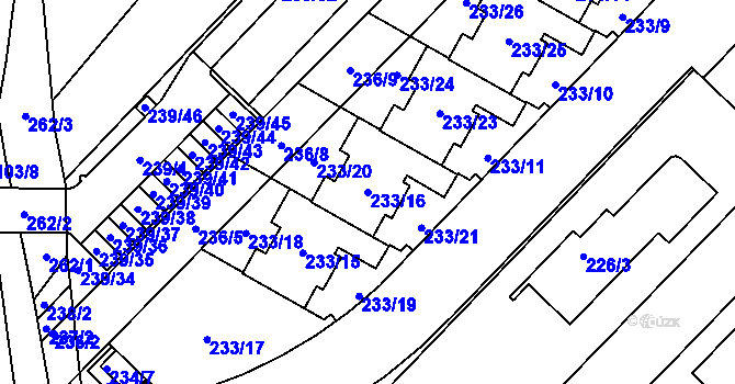 Parcela st. 233/16 v KÚ Sadová, Katastrální mapa