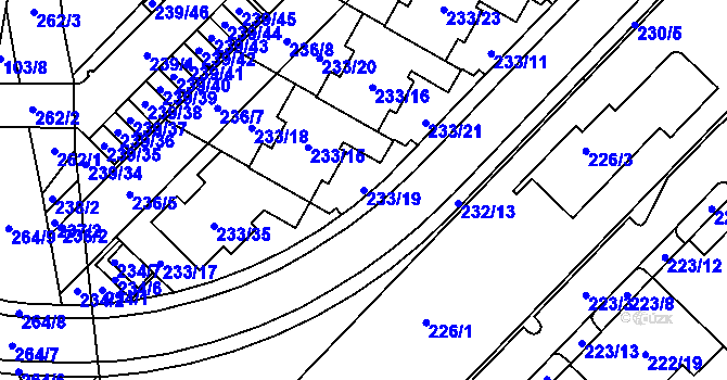 Parcela st. 233/19 v KÚ Sadová, Katastrální mapa