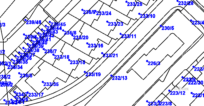 Parcela st. 233/21 v KÚ Sadová, Katastrální mapa