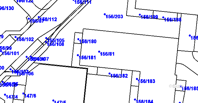 Parcela st. 156/81 v KÚ Sadová, Katastrální mapa