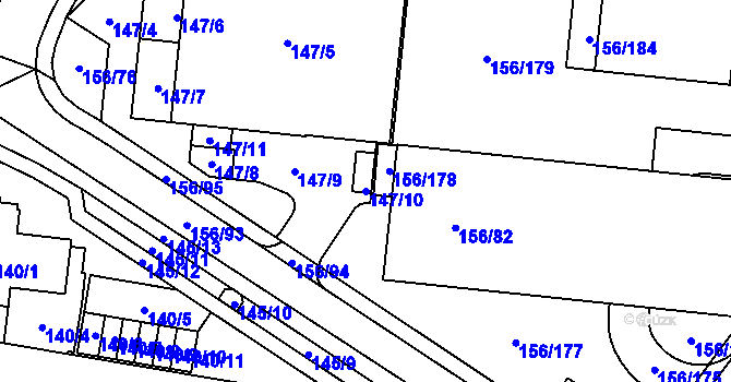 Parcela st. 147/10 v KÚ Sadová, Katastrální mapa