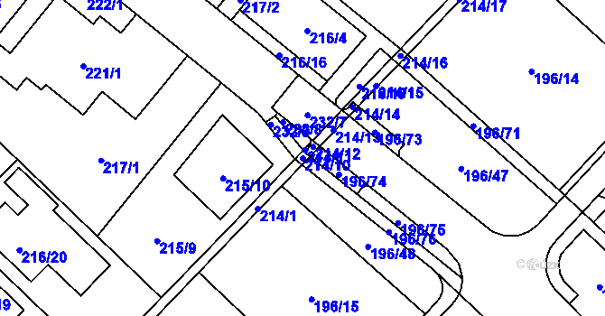 Parcela st. 214/10 v KÚ Sadová, Katastrální mapa
