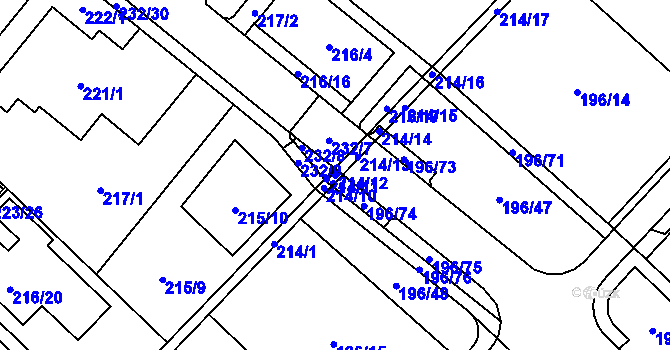 Parcela st. 214/12 v KÚ Sadová, Katastrální mapa