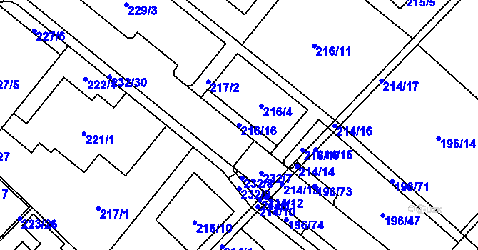 Parcela st. 216/16 v KÚ Sadová, Katastrální mapa