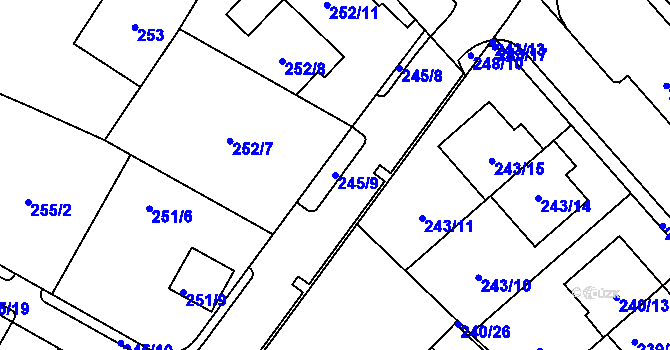 Parcela st. 245/9 v KÚ Sadová, Katastrální mapa