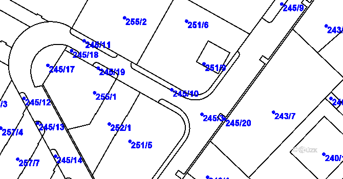 Parcela st. 245/10 v KÚ Sadová, Katastrální mapa