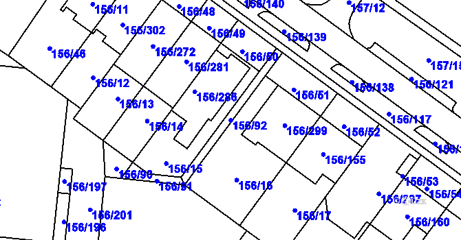 Parcela st. 156/92 v KÚ Sadová, Katastrální mapa
