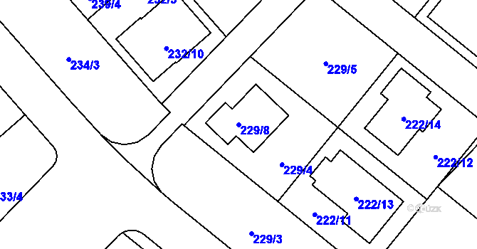 Parcela st. 229/8 v KÚ Sadová, Katastrální mapa