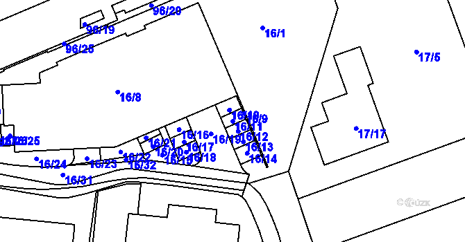 Parcela st. 16/11 v KÚ Sadová, Katastrální mapa