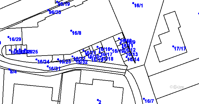 Parcela st. 16/17 v KÚ Sadová, Katastrální mapa