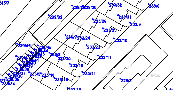 Parcela st. 233/23 v KÚ Sadová, Katastrální mapa